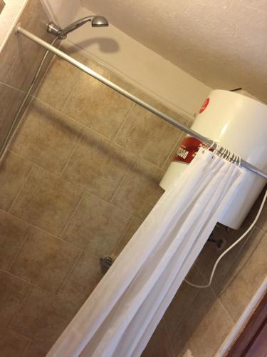 拉佩德雷拉Posada Cova Del Sol的浴室内配有淋浴帘。