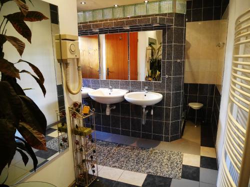 卡罗维发利拉达膳食公寓的浴室设有2个水槽和镜子