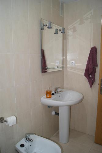 温克拉Apartamento Unquera - Cantabria的一间带水槽和卫生间的浴室