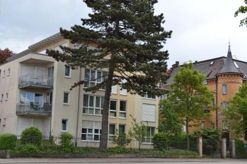 路德维希堡阿利萨公寓的公寓大楼前面有一棵树