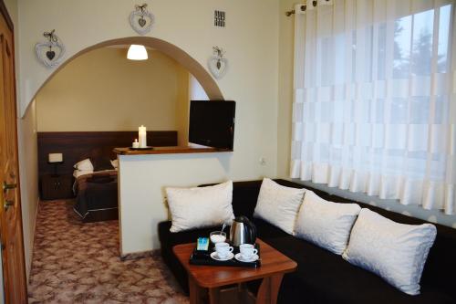 莫龙格伊雷娜酒店的客厅配有沙发和桌子