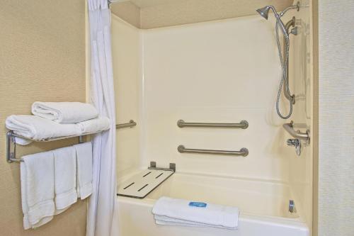 西米夫林匹兹堡西米夫林智选假日套房酒店的带淋浴、浴缸和毛巾的浴室