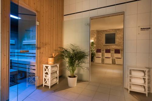 奥泊维森塔尔阿霍尔恩阿姆费奇特尔伯格酒店的一间带水槽和盆栽的浴室