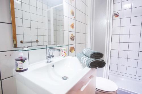 大塔拉哈尔Apartamento con ascensor Gran Tarajal Playa的一间带水槽、卫生间和镜子的浴室