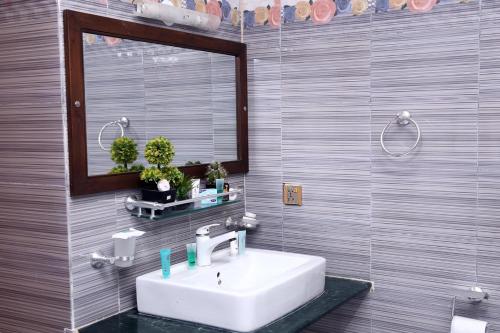 卡拉奇Hilton Bayview lnn的一间带水槽和镜子的浴室