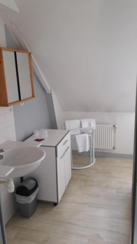Port-Brillet乐毕雷 - 彭庭酒店的客房内设有带水槽和卫生间的浴室