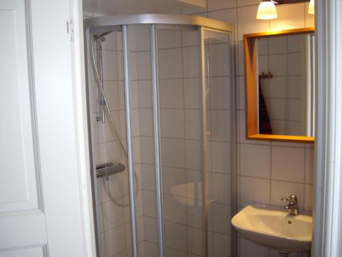 奥勒马丁里恩斯加德酒店的带淋浴和盥洗盆的浴室