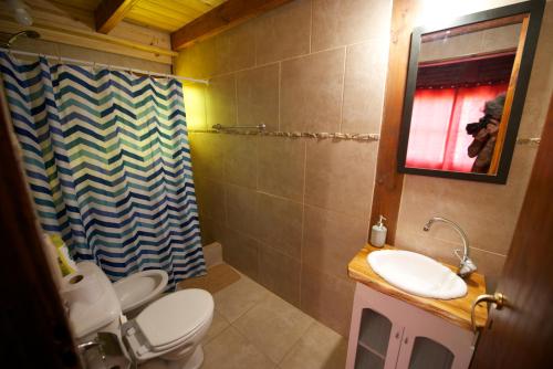 普埃洛湖El hostel secreto的浴室配有卫生间、盥洗盆和淋浴。