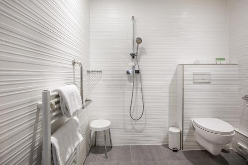 巴黎Prince Albert Montmartre的带淋浴和卫生间的白色浴室