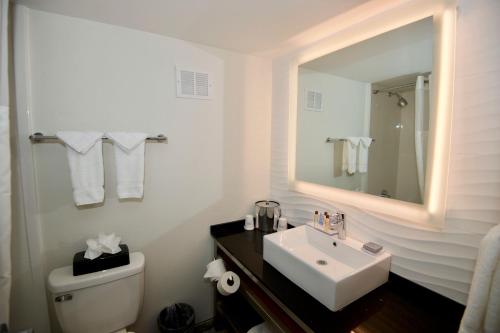 奥斯汀奥斯汀南部贝蒙特套房酒店的白色的浴室设有水槽和镜子
