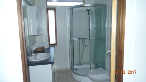 雷克侯拉尔米斯斯哈雷斯雷赫民宿的带淋浴、卫生间和盥洗盆的浴室