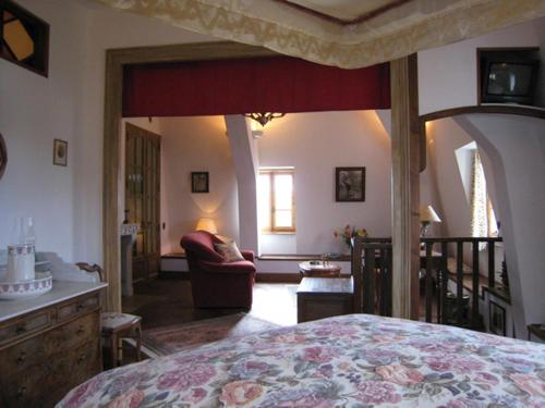 欧苏瓦地区瑟米弗莱埃城堡酒店的一间卧室设有一张床和一间客厅。