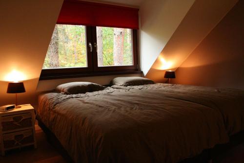 RekemWaterlelie 34 Rekem的一间卧室配有带两个枕头的床和窗户