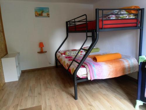锡拉奥莱斯克里奥尔花园公寓的一间卧室设有两张双层床,铺有木地板。