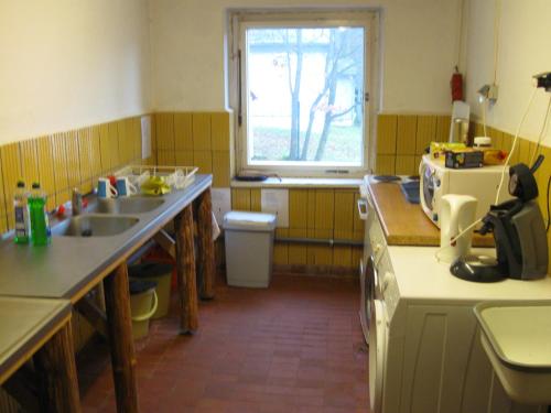 Wutha-FarnrodaFerienheim Mosbach的一个带水槽和窗户的小厨房