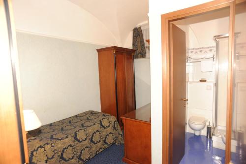 罗马西尔维酒店的一间小卧室,配有一张床和一个卫生间