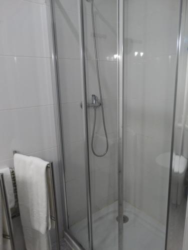 波尔图波尔图黎各宾馆的带淋浴的浴室和玻璃门