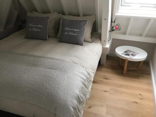 米德尔堡Mooi Genieten的一间卧室配有带两个枕头的床和窗户