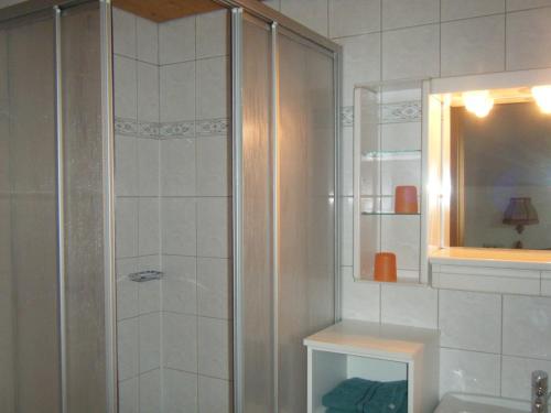 卡普伦Landhaus Griesser的带淋浴和盥洗盆的浴室