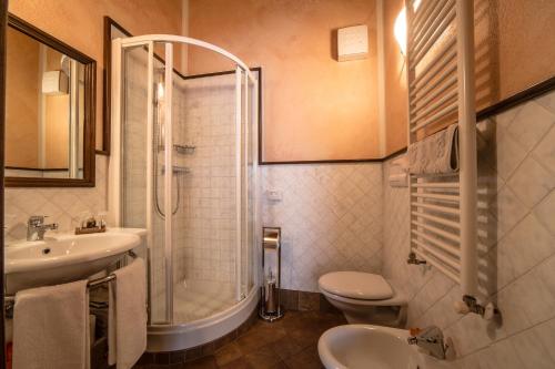 奥斯塔Bed & Breakfast Lo Teisson的一间带水槽、淋浴和卫生间的浴室