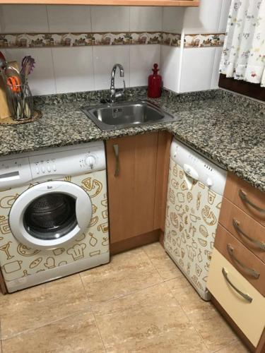诺哈科斯塔诺哈公寓的厨房配有水槽和洗衣机