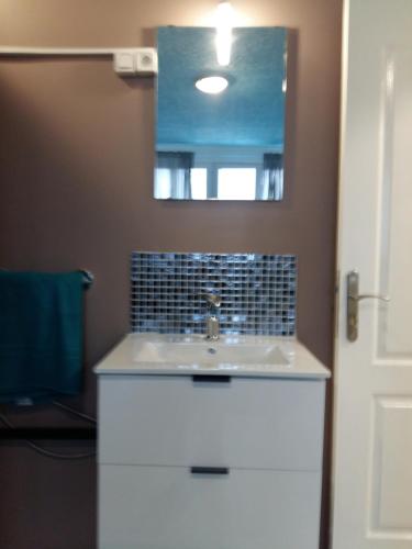 布鲁塞尔布鲁塞尔机场私人一室公寓的一间带水槽和镜子的浴室