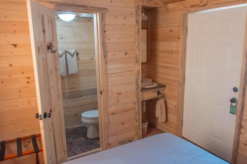 Panamint SpringsPanamint Springs Motel & Tents的小木屋浴室设有卫生间和水槽