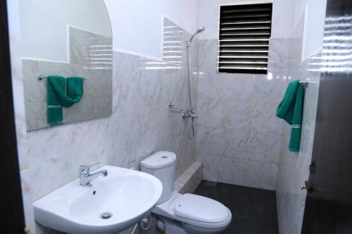 代希瓦勒希尔街旅舍的一间带水槽、卫生间和镜子的浴室