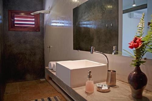 卡诺格布拉达Pousada Dona Flor的一间带水槽和大镜子的浴室