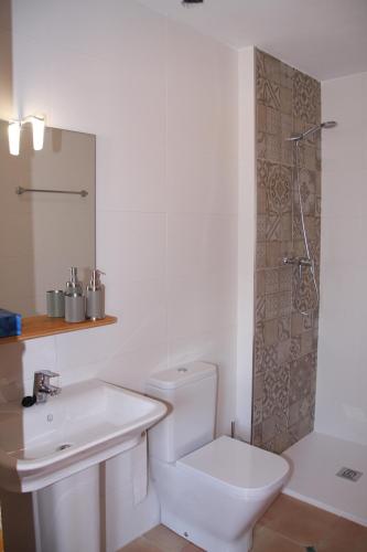 GayanesFinca Soñada - Nudist Resort的浴室配有卫生间、盥洗盆和淋浴。
