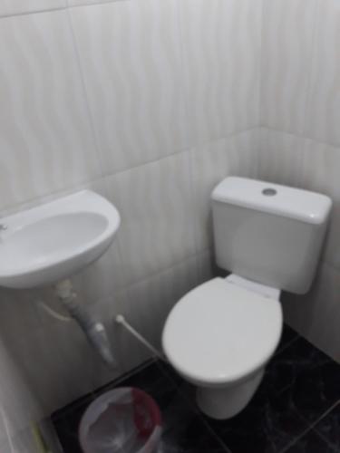 圣保罗Hotel bom retiro的浴室配有白色卫生间和盥洗盆。