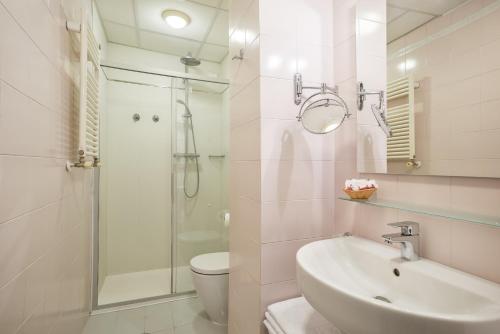 梅斯特加里波第酒店的一间带水槽、卫生间和淋浴的浴室