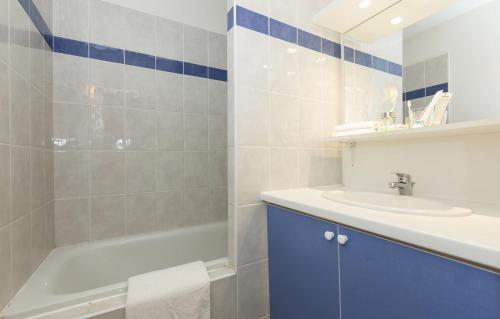 瓦隆蓬达克Résidence Odalys Les Sources de Manon的浴室配有盥洗盆和浴缸。