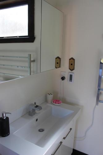 惠灵顿Casa Felina Apartment的浴室设有白色水槽和镜子