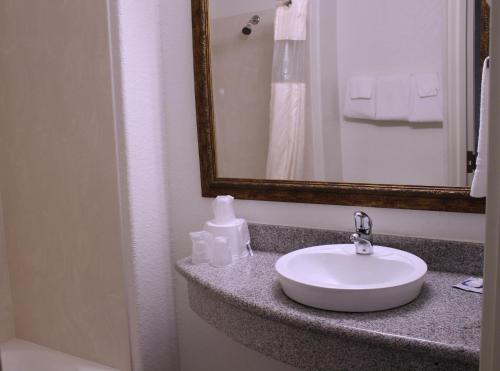 弗雷德里克斯堡Wine Country Inn的浴室设有白色水槽和镜子