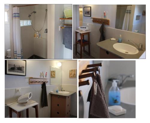 兹奇隆亚科夫Natural Reserve Apartment的带水槽和淋浴的浴室的三幅图片