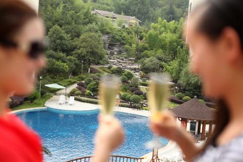 张家界张家界京武铂尔曼酒店（Ins红人首选）的一群人在游泳池前喝香槟