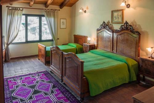 皮耶迪蒙泰埃特内奥Bed and Breakfast Il Glicine的一间卧室配有两张大床,铺有绿色床单