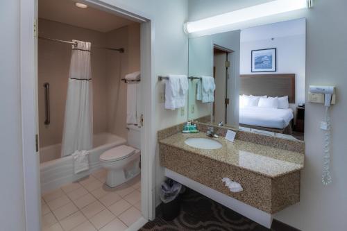 拉伯克拉伯克阿什莫套房酒店的一间带水槽和卫生间的浴室以及一张床