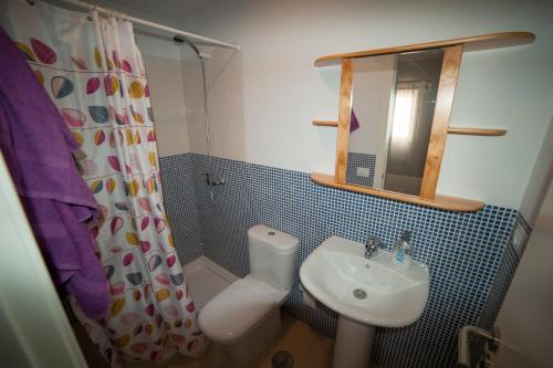 阿格特Casa Lola的一间带水槽、卫生间和淋浴的浴室