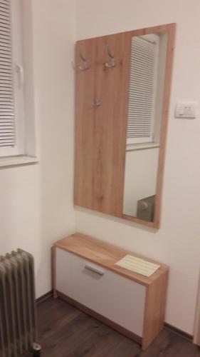 巴尼亚卢卡Rooms Adrijana的一间带镜子和散热器的浴室