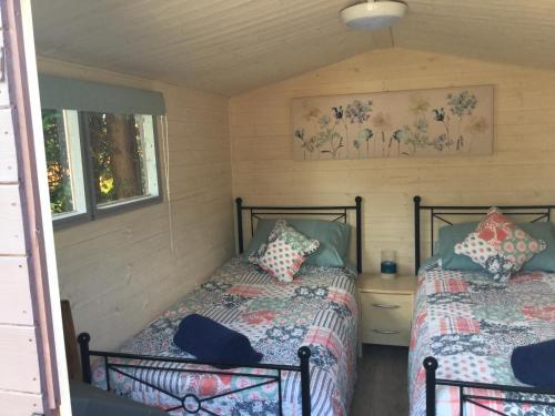 阿伯加文尼Cherryberry Lodges的带2扇窗户的客房内的2张床