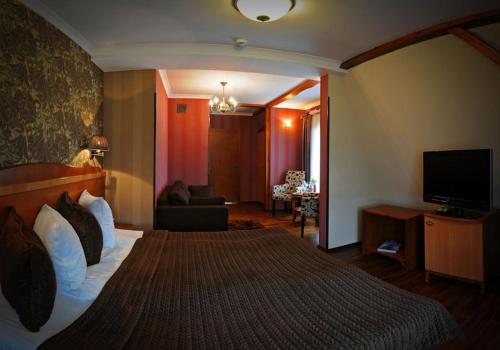 伊诺弗罗茨瓦夫索兰科瓦别墅酒店的酒店客房设有一张大床和一台电视。