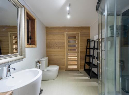 达卡卫Hotel boutique Refugio de Navegantes的浴室配有卫生间、盥洗盆和淋浴。
