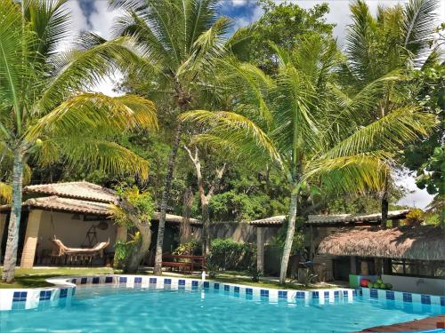 库穆鲁沙蒂巴Pousada Mayon的棕榈树度假村前的游泳池