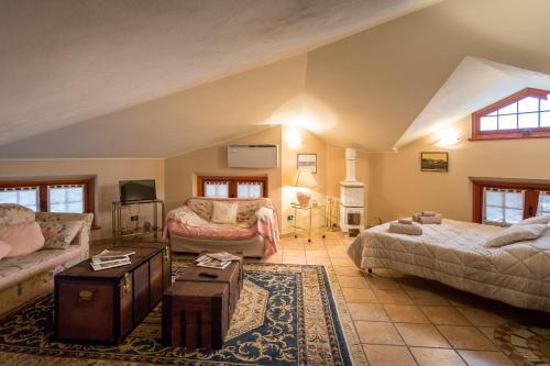 诺韦洛Villa Anselma的一间带两张床和一张沙发的客厅