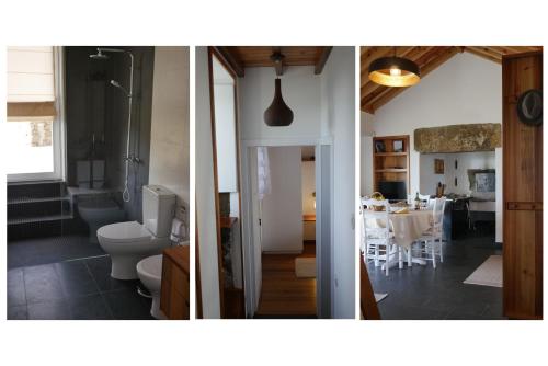 英雄港Canário do Mar - Rural Tourism的浴室和厨房两幅图片,厨房设有用餐室
