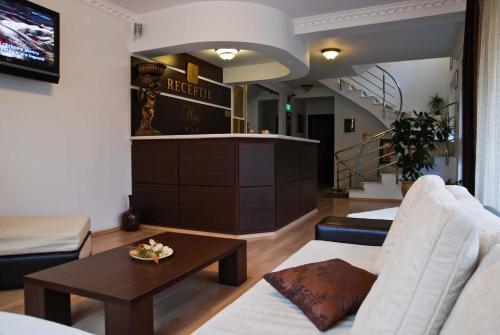 克卢日-纳波卡Pensiunea Max的客厅配有沙发和桌子