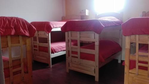乌尤尼Piedra Blanca Backpackers Hostel的一间客房内的四张双层床