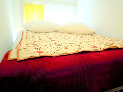 阿姆斯特丹MissOrtelia B&B的一张带红色毯子和两个枕头的床